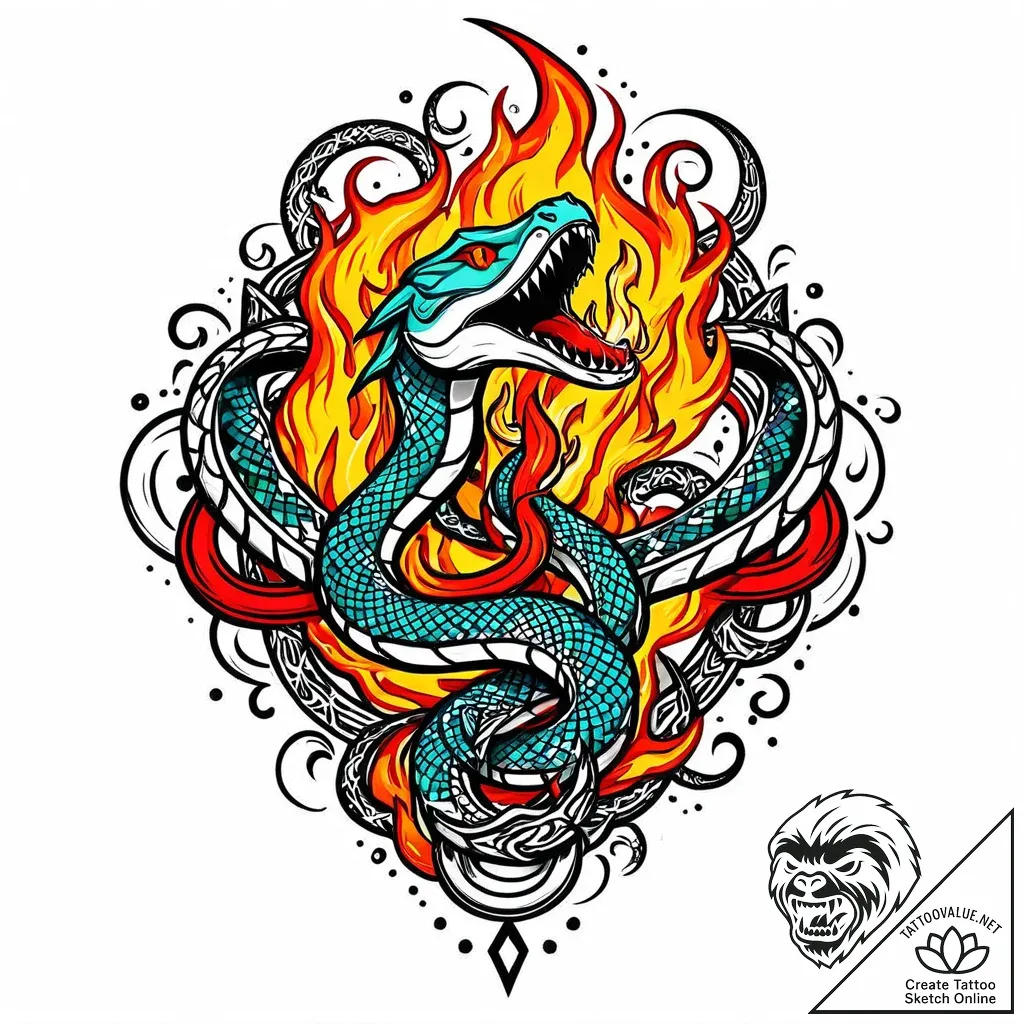 Hidden serpent devouring celestial flame, tat... - style Jaeger Mini - tattoo sketch (16.11.2025 04:21)