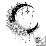 Tattoo sketch, thin crescent moon with scatte… – style Jaeger Mini – tattoo sketch (16.11.2025 04:41)