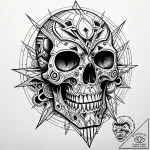 Atomic skull with circuitry, tattoo line art,… – style Jaeger Simple – tattoo sketch (16.11.2025 04:57)