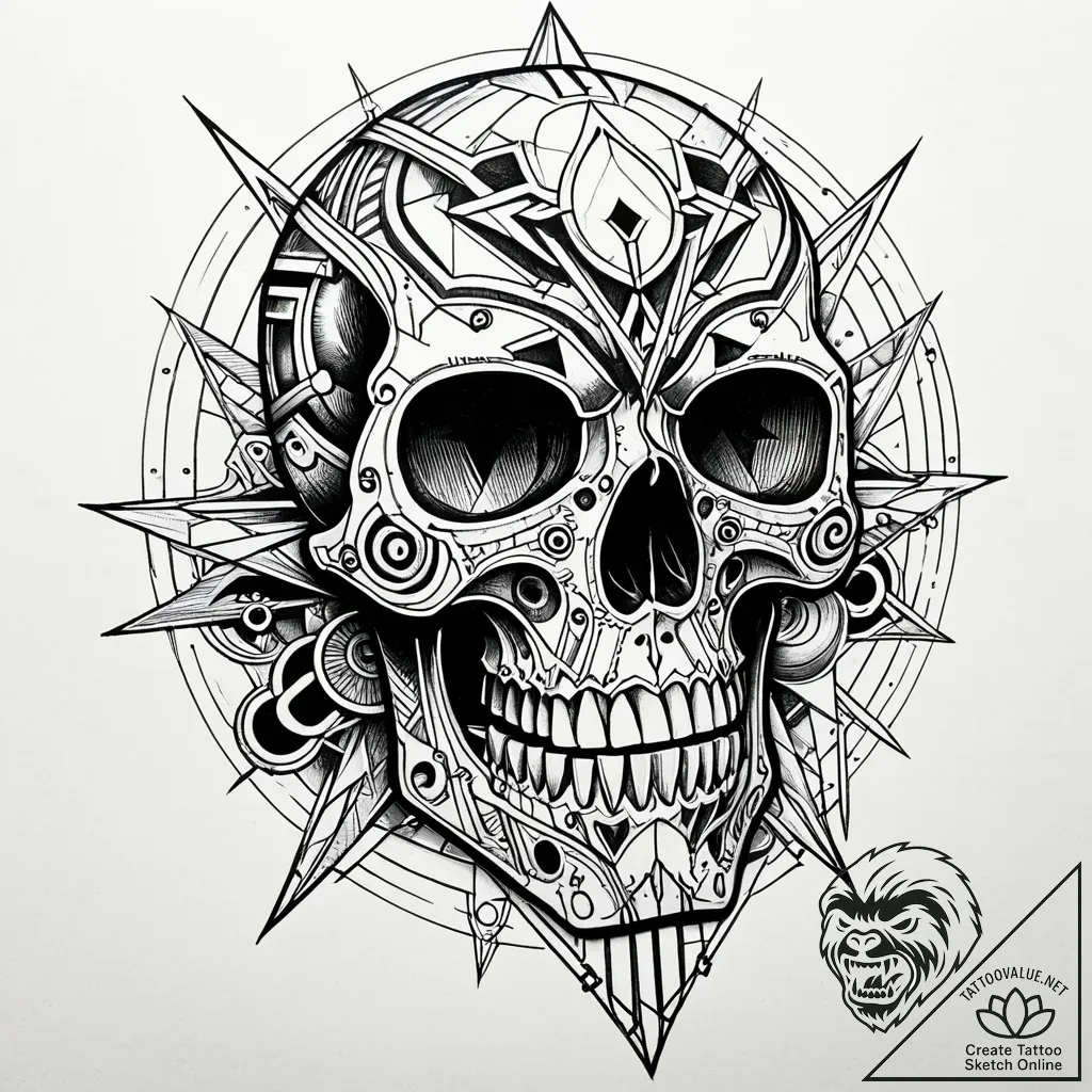Atomic skull with circuitry, tattoo line art,... - style Jaeger Simple - tattoo sketch (16.11.2025 04:57)