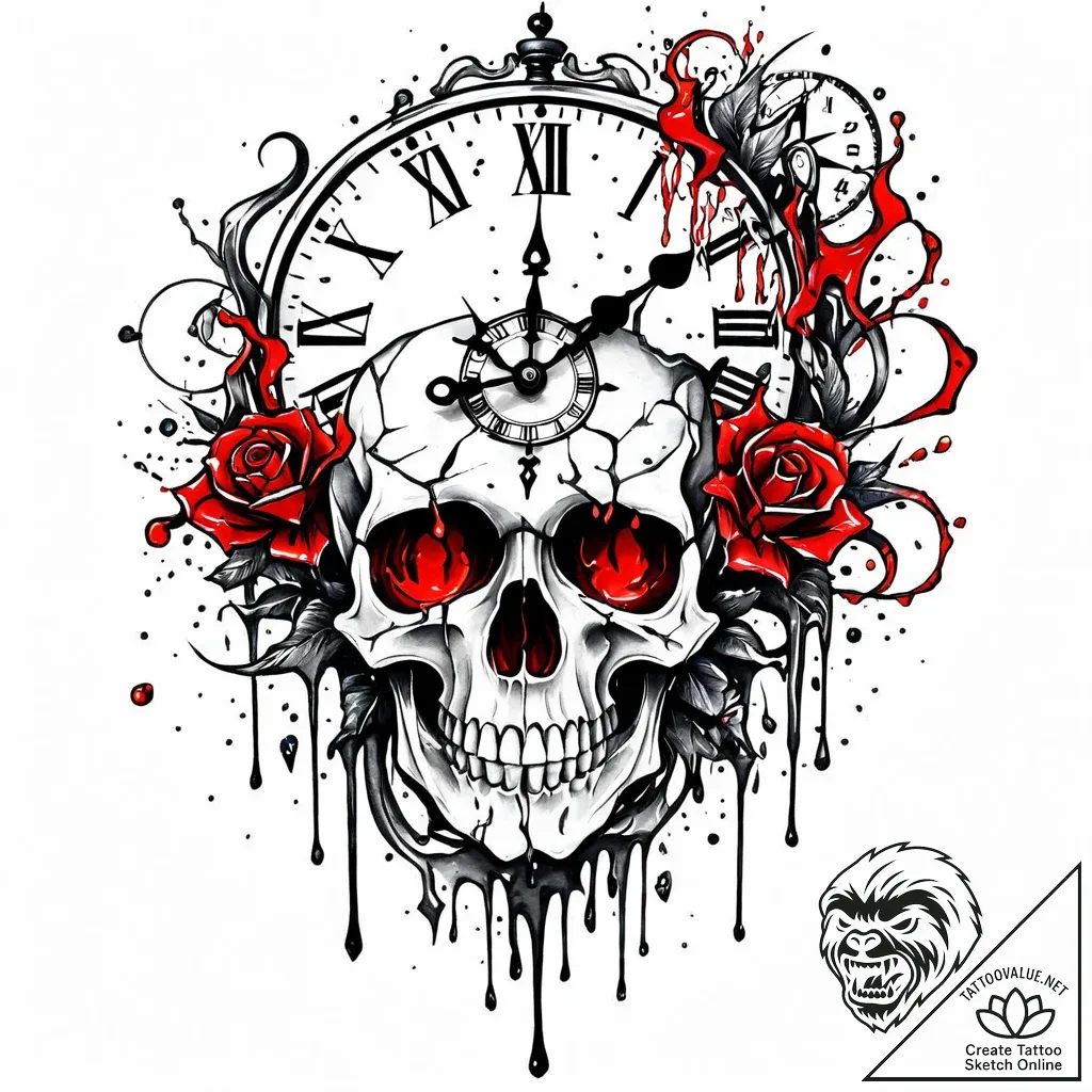 Tat tattoo sketch, skull clock with spiral me... - style Jaeger Mini - tattoo sketch (16.11.2025 05:02)