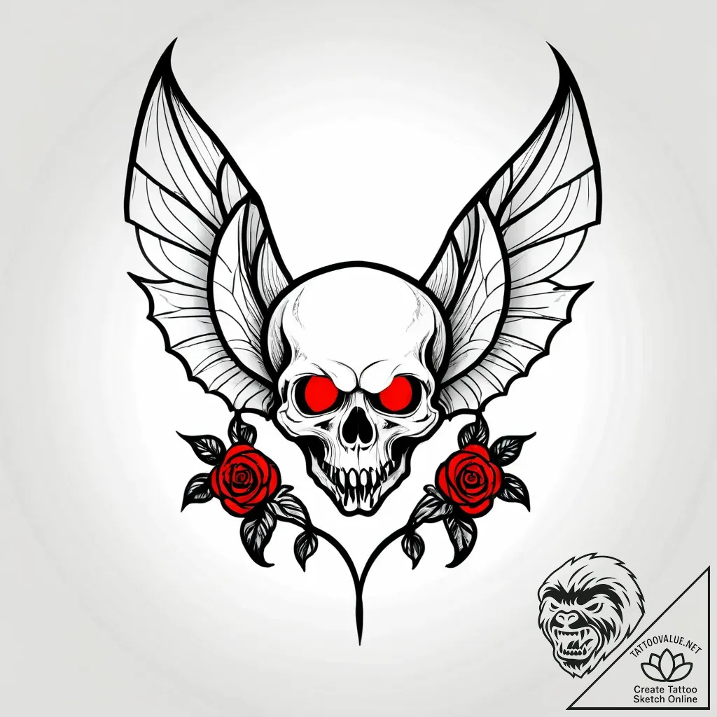 Angel bat hanging in moonlight, ink illustrat... - style Jagger Old - tattoo sketch (16.11.2025 05:07)