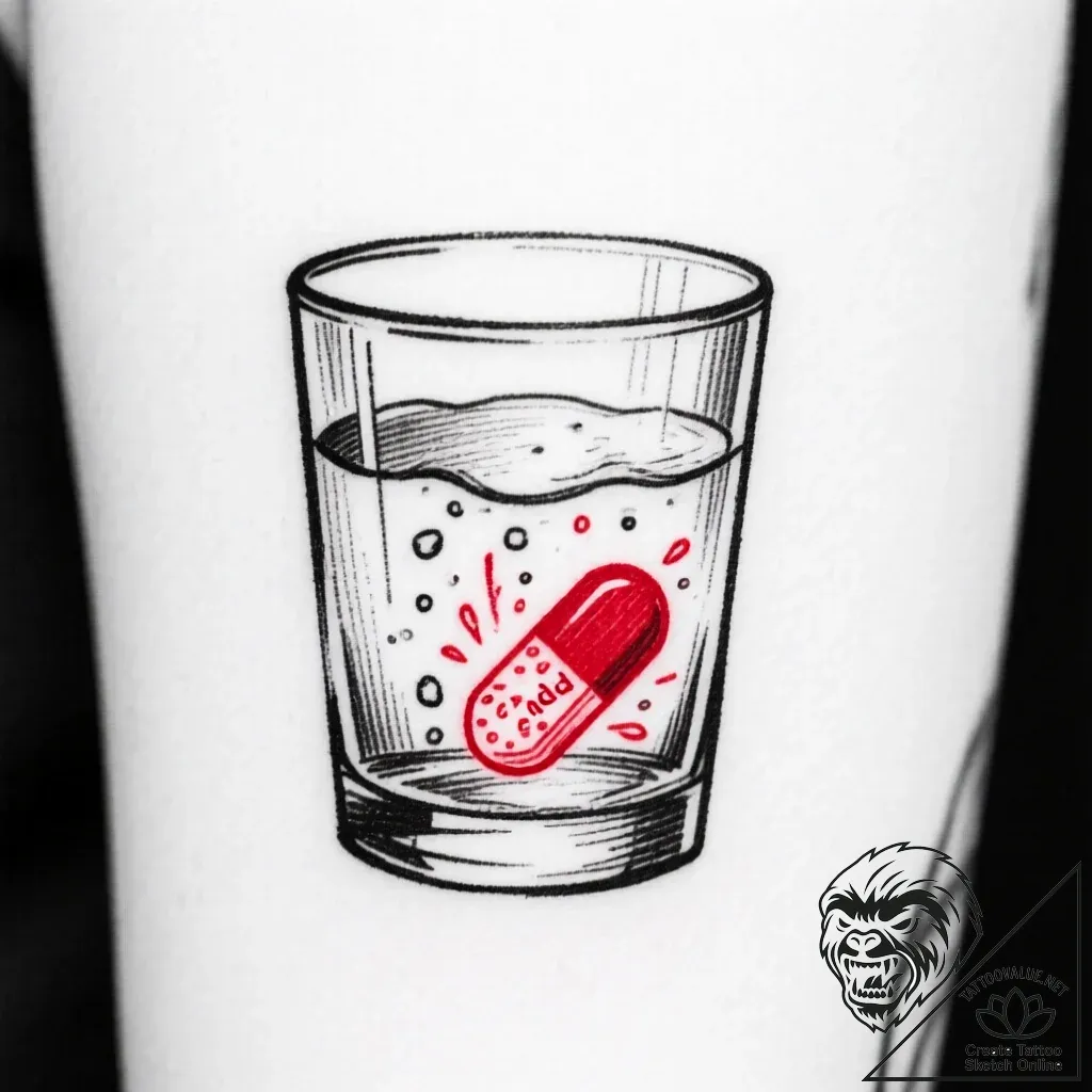 A shot of a glass of water, with a fizzing an... - style Flux Inscriptions - tattoo sketch (16.11.2025 05:12)