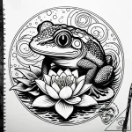 A photorealistic shot of a frog on a lily pad… – style Jaeger Simple – tattoo sketch (16.11.2025 05:37)