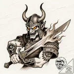 Tat tattoo sketch, demon warrior holding flam… – style Flux Inscriptions – tattoo sketch (16.11.2025 05:52)