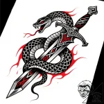 Knotwork serpent wrapping around sword, ink i… – style Flux Inscriptions – tattoo sketch (16.11.2025 06:12)