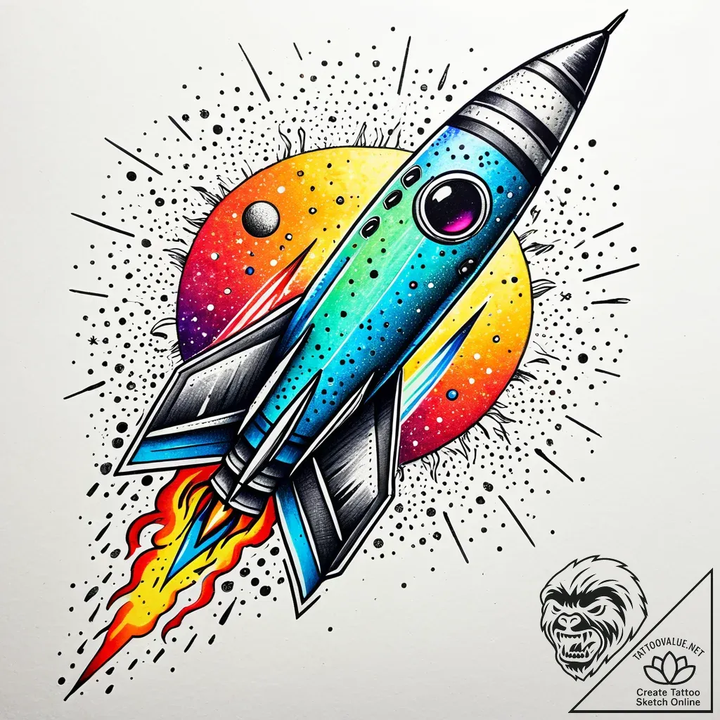 ракета, tattoo sketch design, on a clean whit... - style Jaeger Simple - tattoo sketch (16.11.2025 06:17)