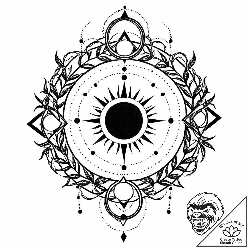 Eclipse vine tearing sigil apart, tattoo sket... - style Jaeger Mini - tattoo sketch (16.11.2025 06:21)
