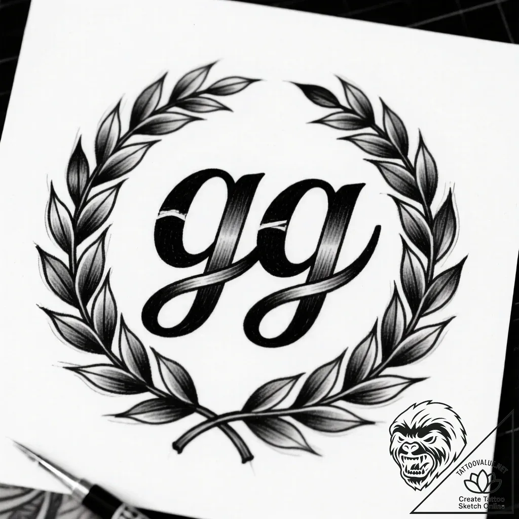 Tattoo design 'gg' surrounded by a winner's w... - style Flux Inscriptions - tattoo sketch (16.11.2025 06:32)