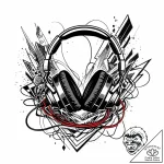 Tattoo design a gaming headset with wires sub… – style Jaeger Mini – tattoo sketch (16.11.2025 07:42)