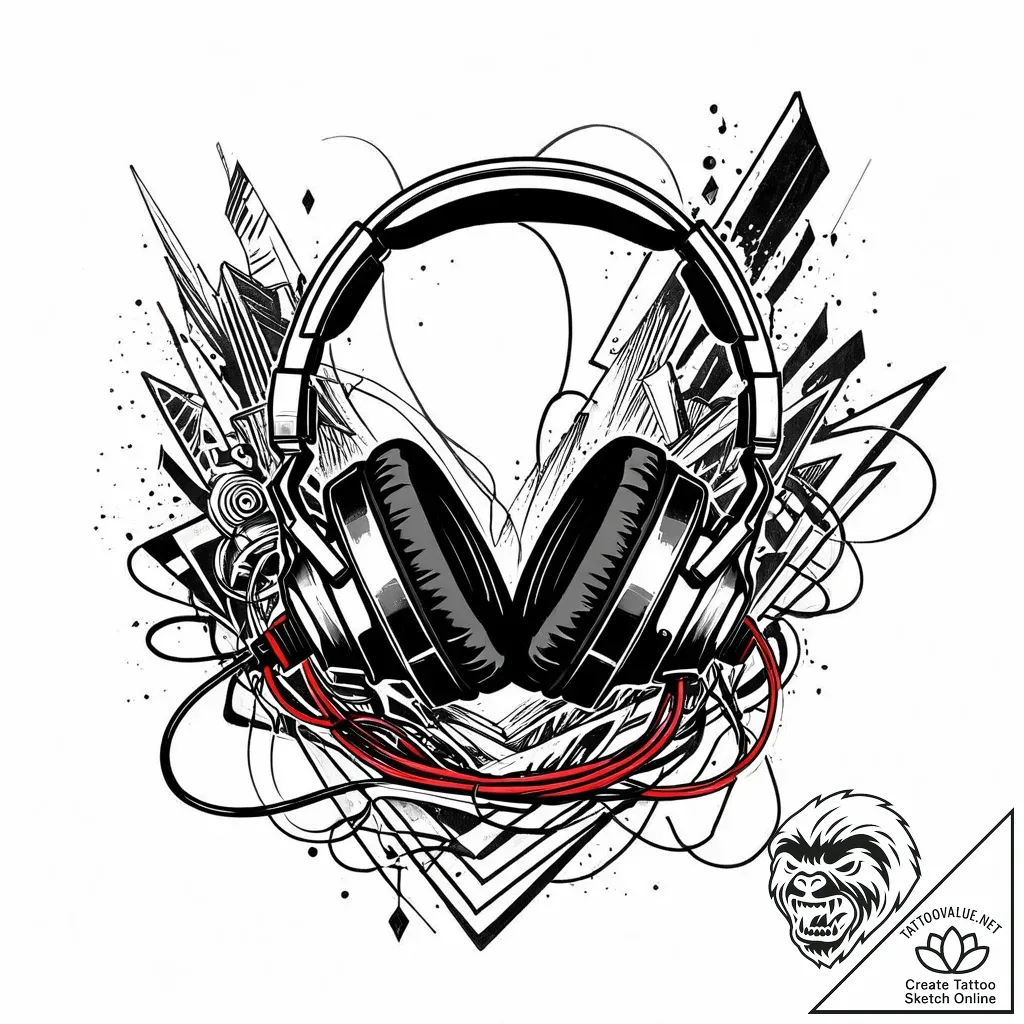 Tattoo design a gaming headset with wires sub... - style Jaeger Mini - tattoo sketch (16.11.2025 07:42)