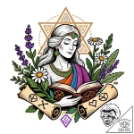 Tattoo design a virgo maiden as an ancient wi… – style Flux Inscriptions – tattoo sketch (16.11.2025 07:52)