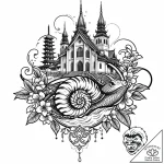 Snail with a shell like a gothic cathedral, t… – style Jaeger Mini – tattoo sketch (16.11.2025 08:01)