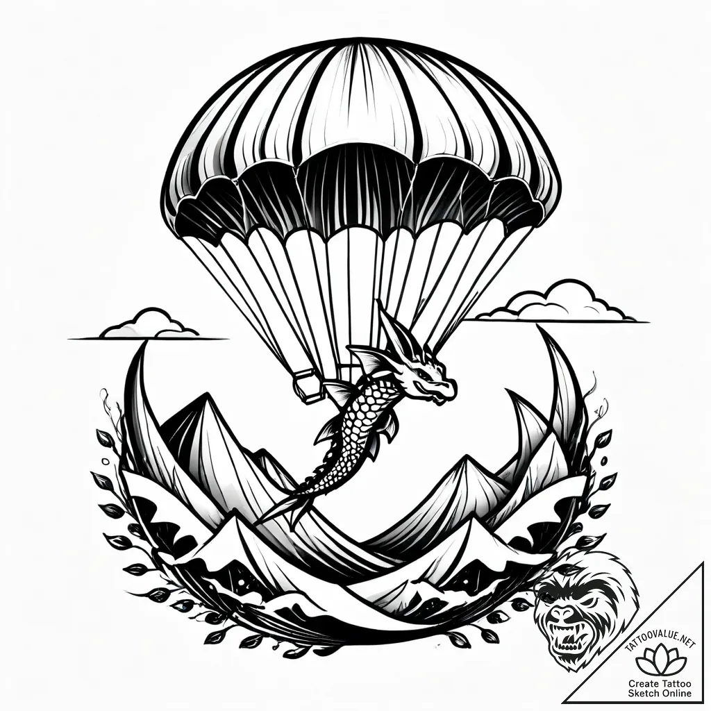 Tat tattoo sketch, parachutist free-falling w... - style Jagger Old - tattoo sketch (16.11.2025 08:07)