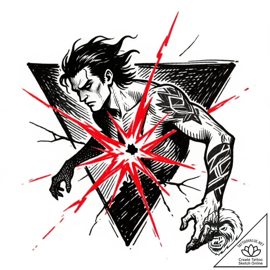 Tattoo sketch a pixelated character breaking... - style Flux Inscriptions - tattoo sketch (16.11.2025 08:12)