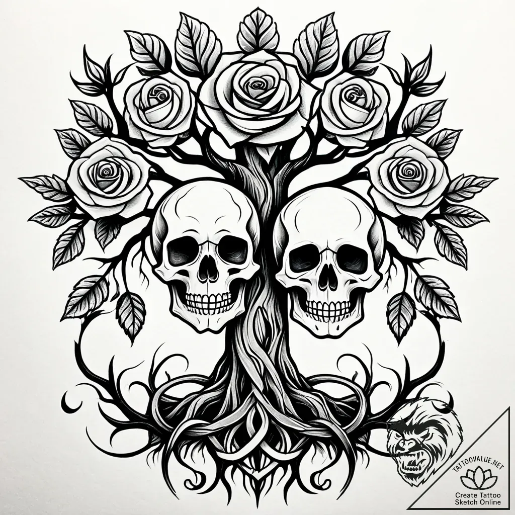 Tattoo design a pair of oak trees, their root... - style Jaeger Simple - tattoo sketch (16.11.2025 08:37)