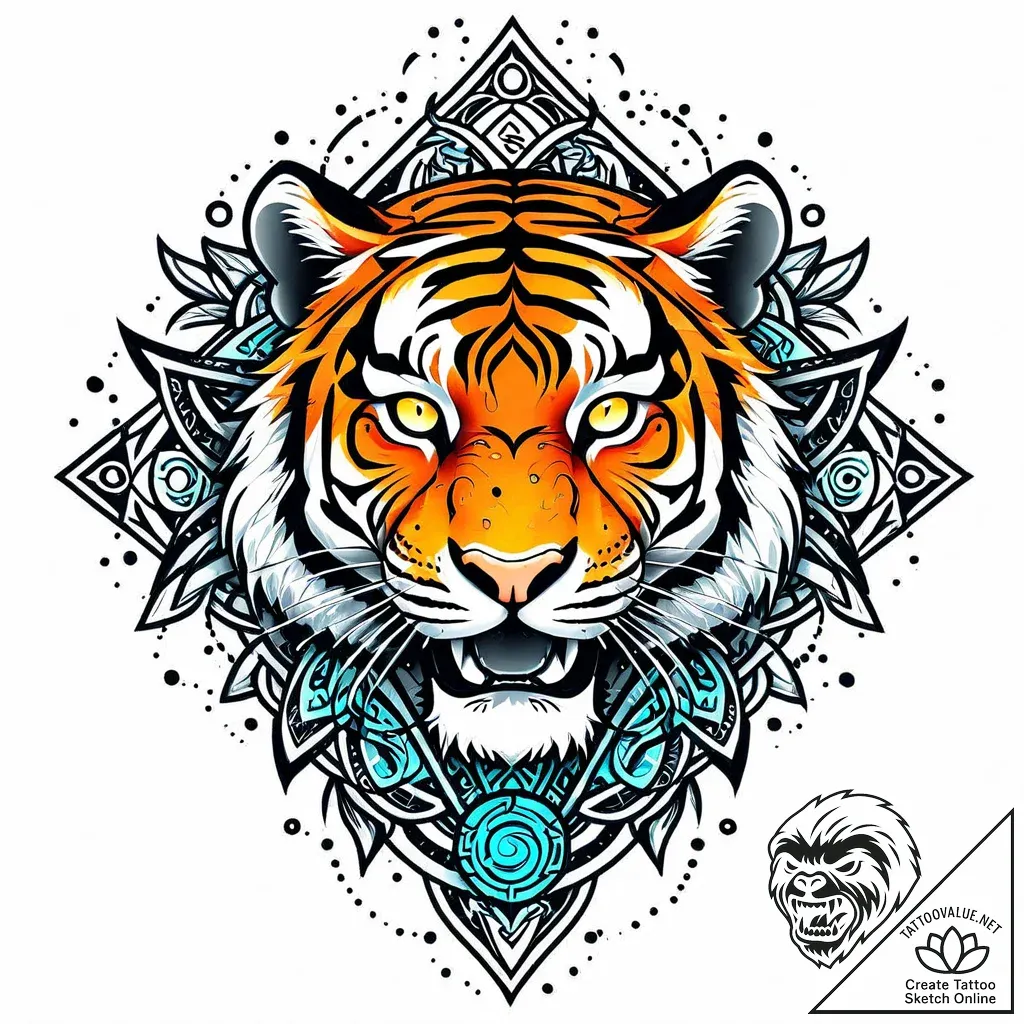 Tattoo sketch, tiger covered in mystic runes... - style Jaeger Mini - tattoo sketch (16.11.2025 08:41)
