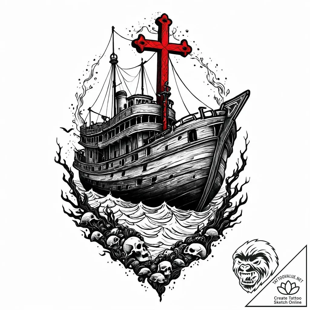 Sunken ship resting on bone reef, concept art... - style Jaeger Mini - tattoo sketch (16.11.2025 10:57)