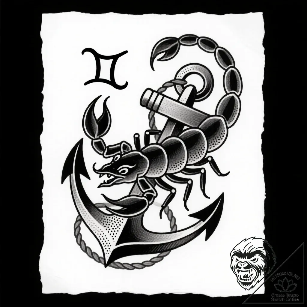 Tattoo design a zodiac sign combined with a c... - style Flux Inscriptions - tattoo sketch (16.11.2025 11:17)