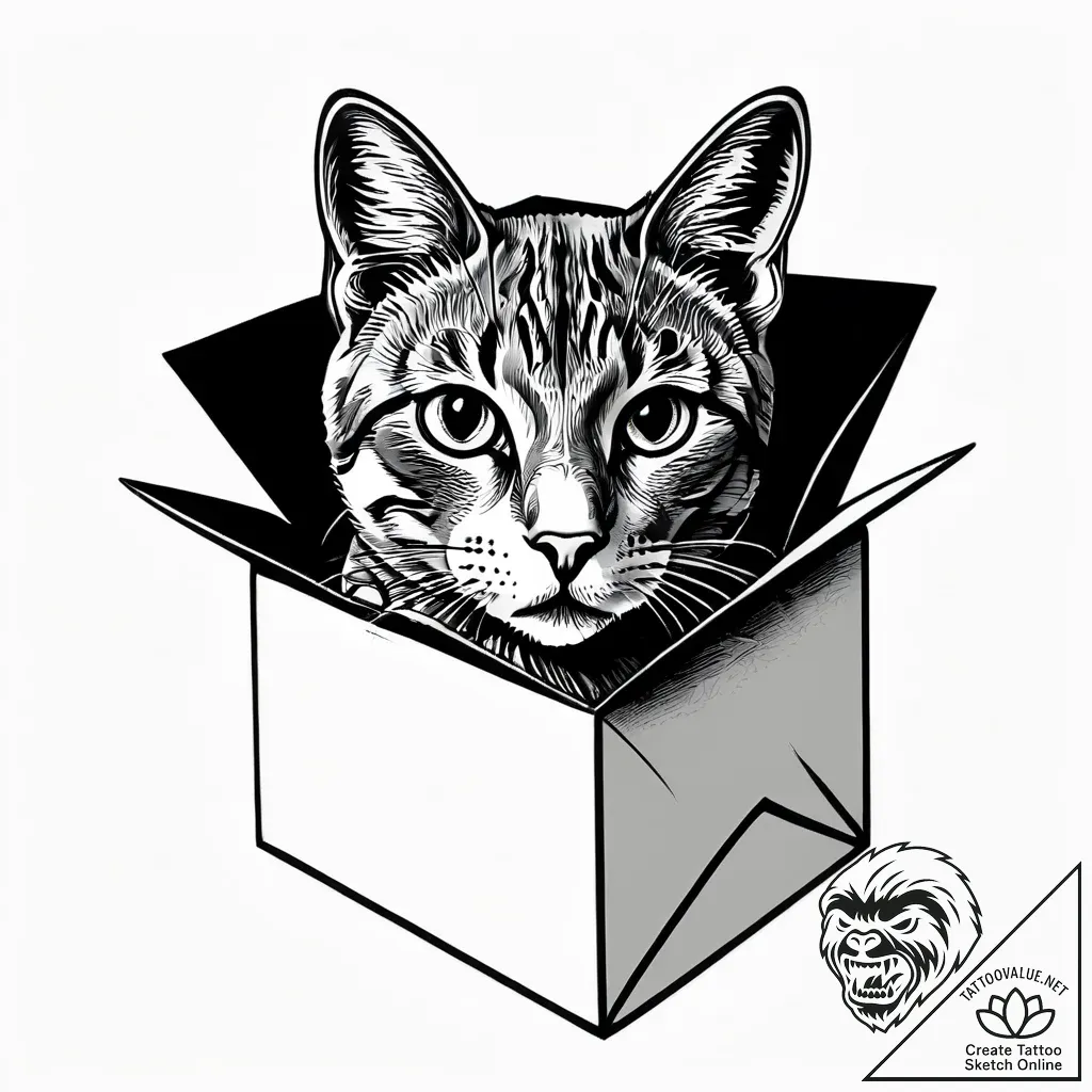 Schrodinger's cat in a box, ink illustration... - style Jagger Old - tattoo sketch (16.11.2025 12:26)