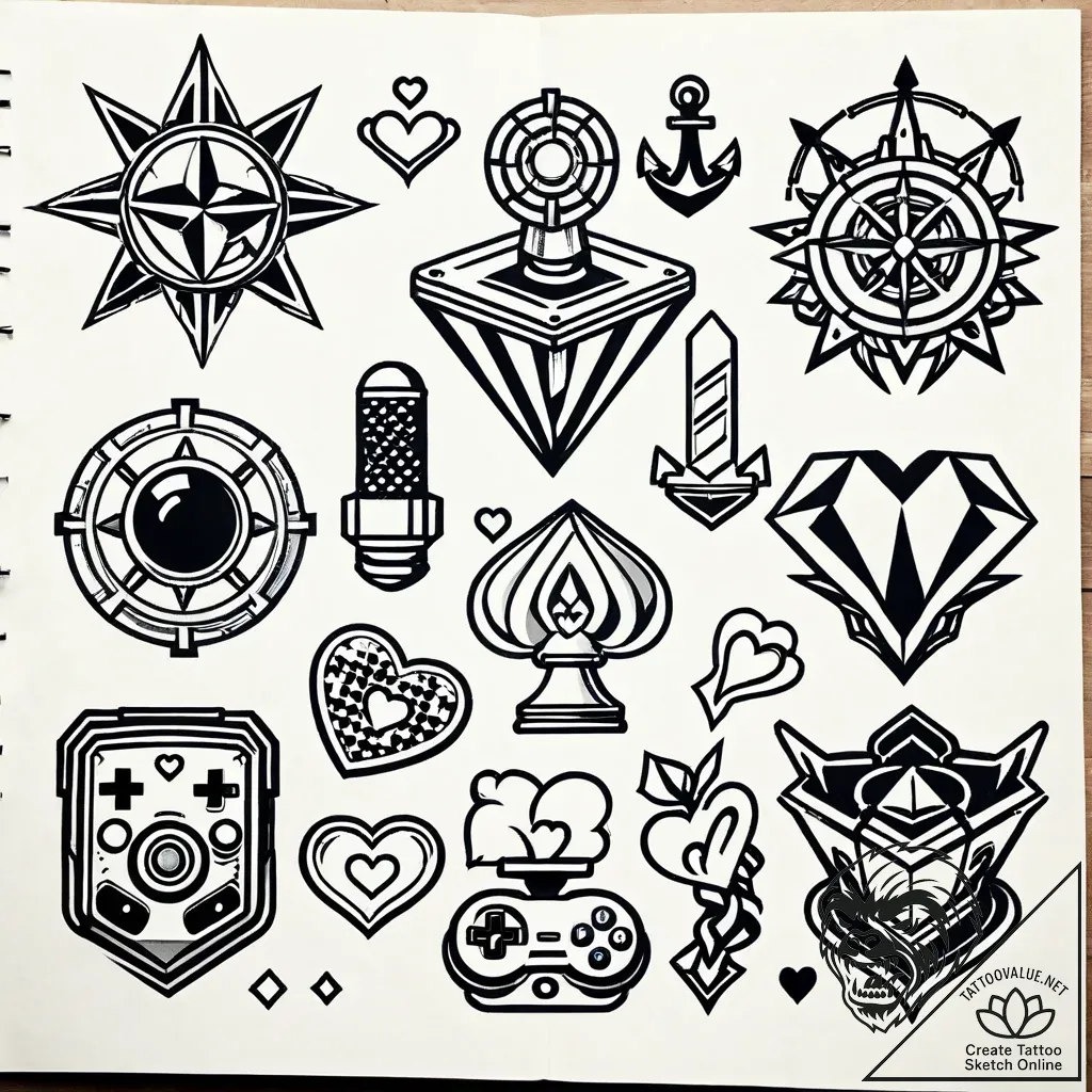 Tat tattoo sketch, joystick with pixelated he... - style Jaeger Simple - tattoo sketch (16.11.2025 13:02)