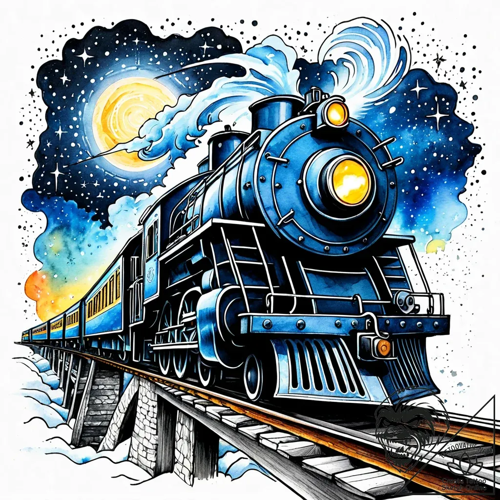 Tattoo sketch, polar express train crossing b... - style Jaeger Simple - tattoo sketch (16.11.2025 14:22)