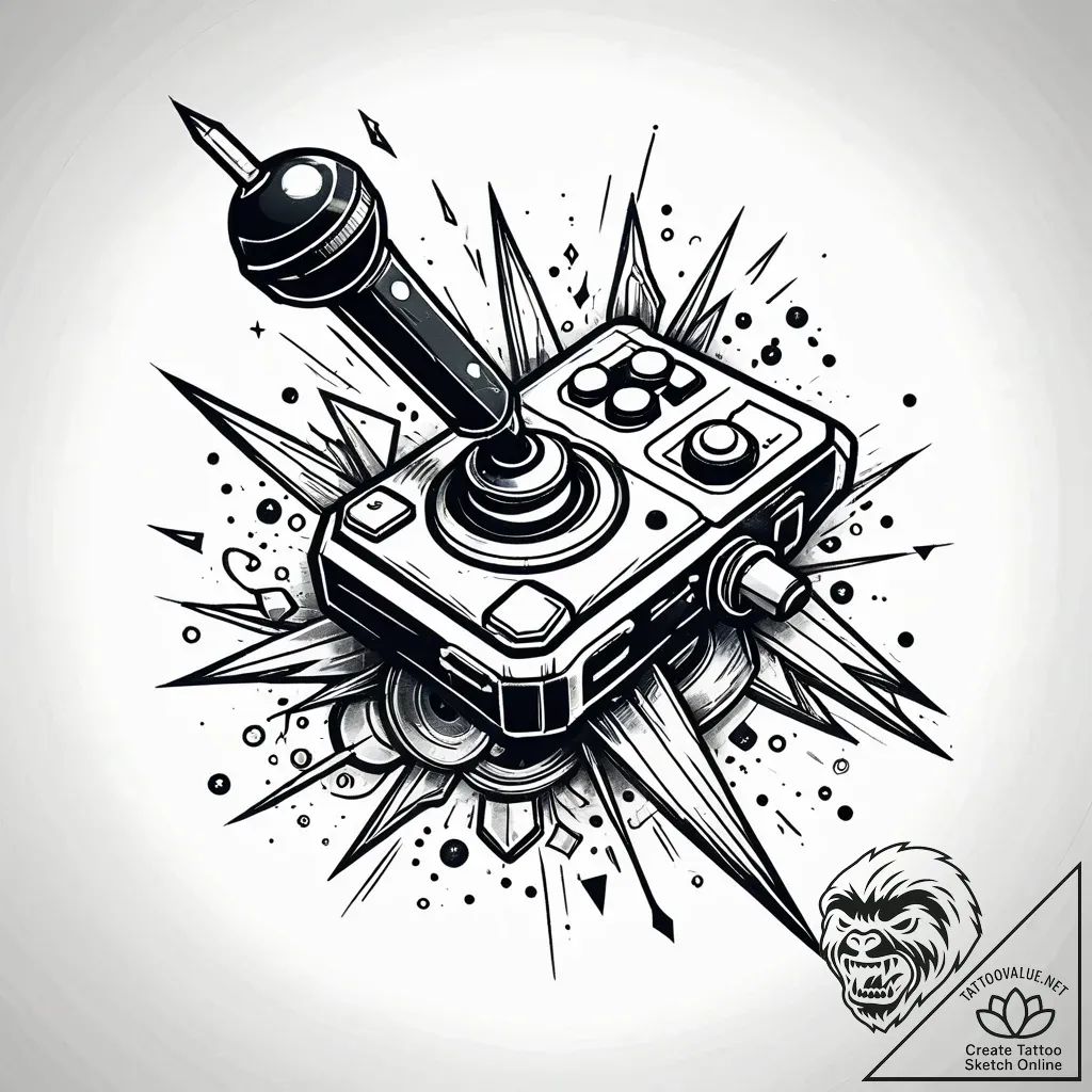 Tat tattoo sketch, gamerвђ™s joystick glowing... - style Jaeger Simple - tattoo sketch (16.11.2025 17:02)