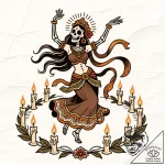 Tat tattoo sketch, la muerte dancing with can… – style Flux Inscriptions – tattoo sketch (16.11.2025 19:22)