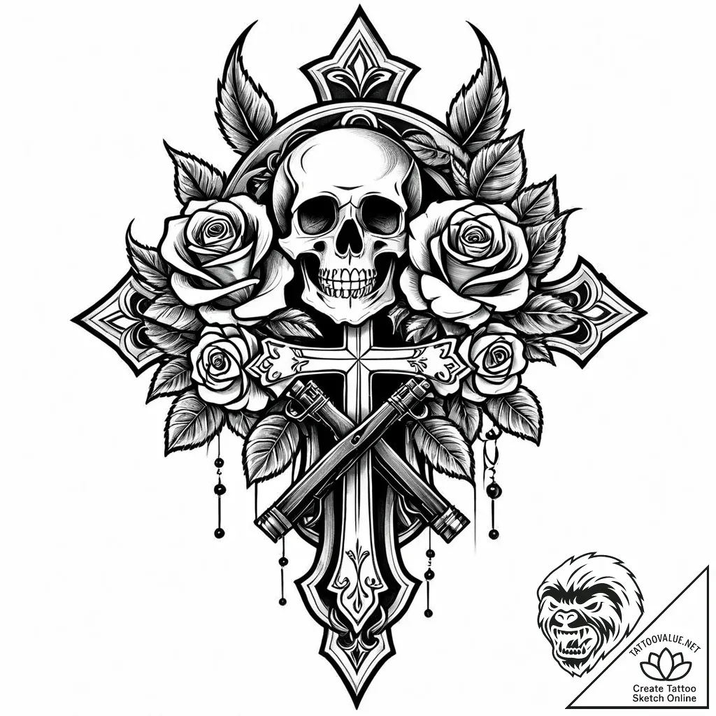 Tattoo design a pair of crossed antique pisto... - style Jaeger Mini - tattoo sketch (16.11.2025 22:08)