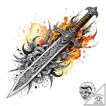 Apocalyptic blade bound to ancient curse, ink… – style Jaeger Mini – tattoo sketch (16.11.2025 22:20)