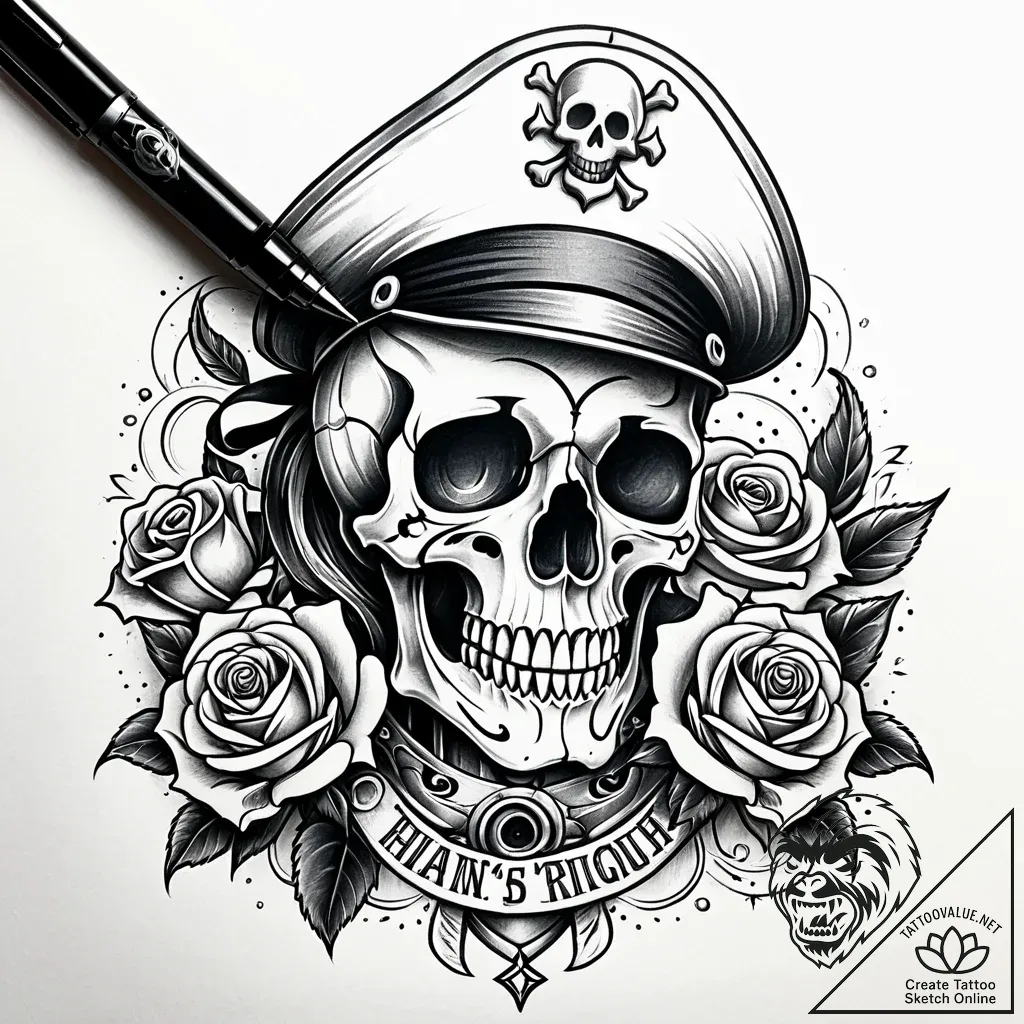 Tat tattoo sketch, skull with sailor’s hat an... - style Jaeger Simple - tattoo sketch (16.11.2025 22:28)