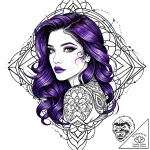 Tattoo sketch, violet with dark hair flowing,… – style Jaeger Mini – tattoo sketch (16.11.2025 22:32)