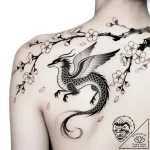 Tattoo sketch, haku flying under cherry bloss… – style Flux Inscriptions – tattoo sketch (16.11.2025 22:38)
