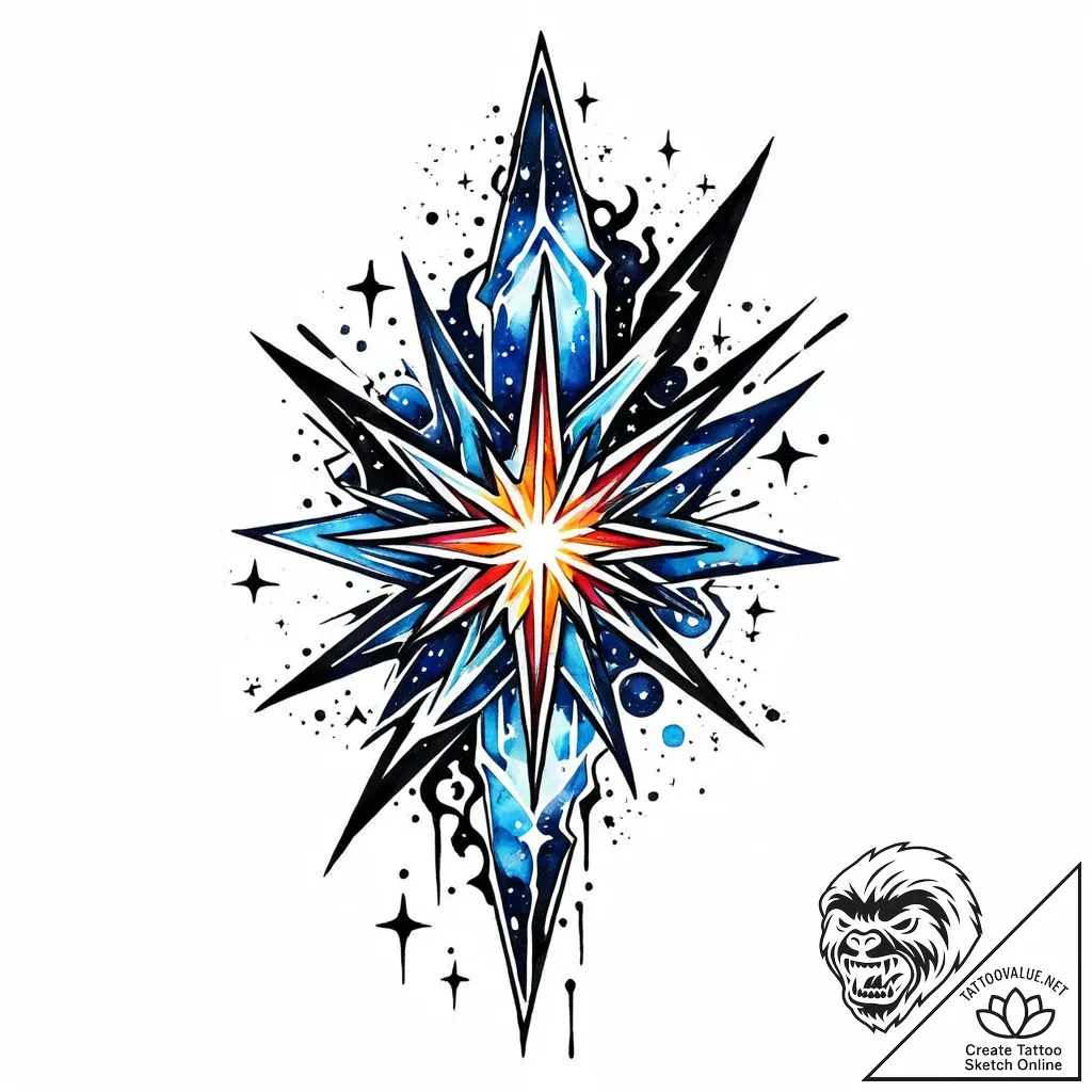Fractured blade bleeding starlight, artistic... - style Jaeger Mini - tattoo sketch (16.11.2025 22:44)