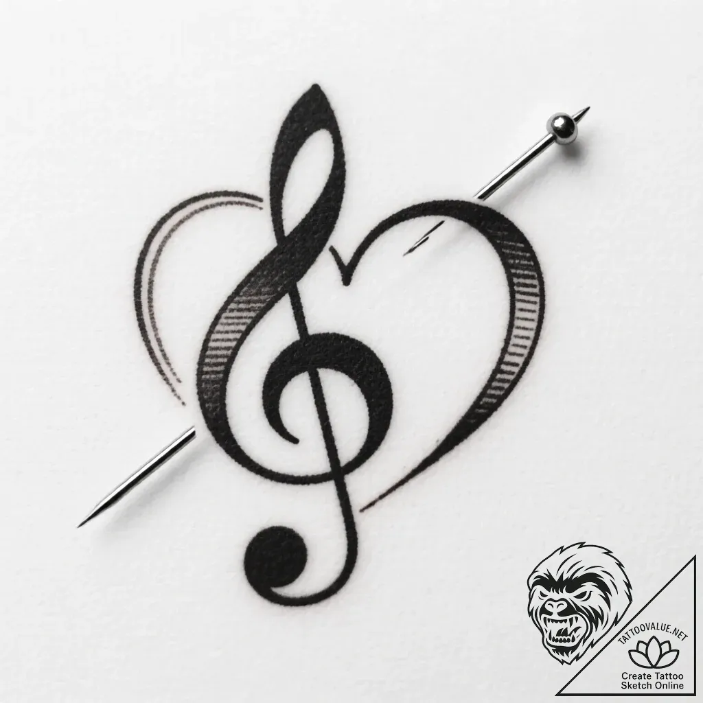 Tattoo design a music note forming a heart.,... - style Flux Inscriptions - tattoo sketch (16.11.2025 23:02)