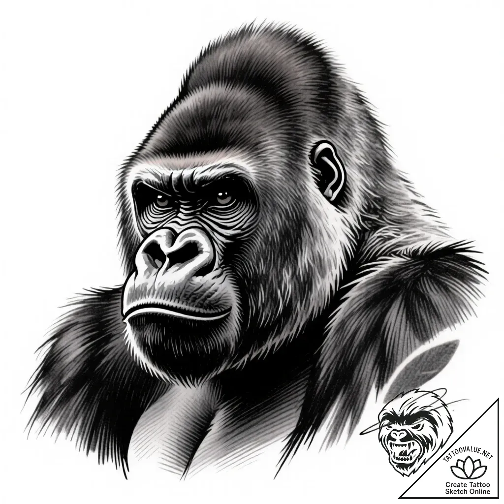 A silverback gorilla looking thoughtfully int... - style Flux Inscriptions - tattoo sketch (16.11.2025 23:14)