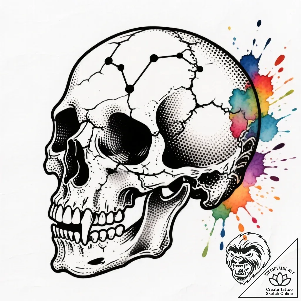 Tattoo design a zodiac animal skull in heavy... - style Flux Inscriptions - tattoo sketch (16.11.2025 23:26)
