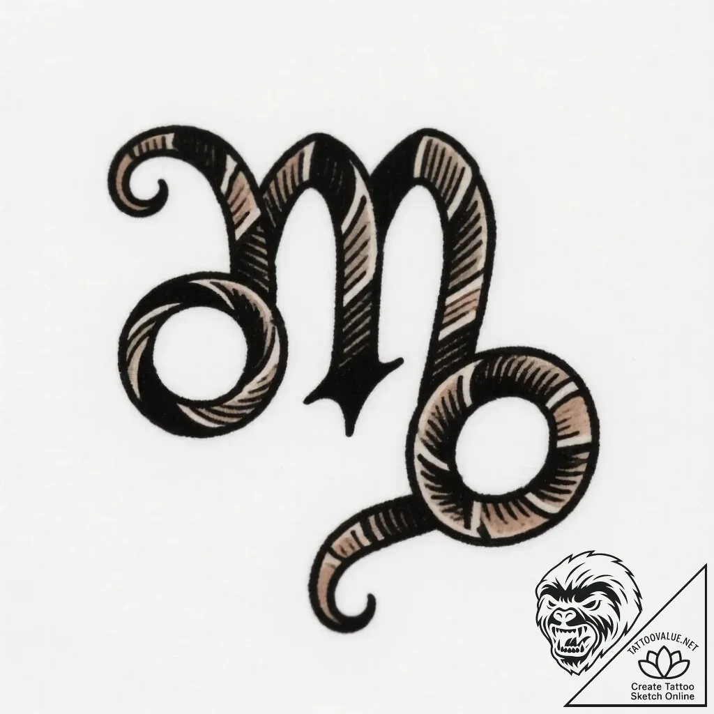 Tattoo design capricorn's glyph, sturdy and s... - style Flux Inscriptions - tattoo sketch (16.11.2025 23:38)