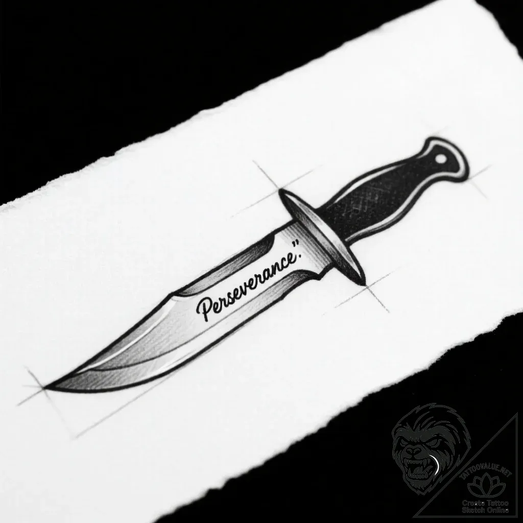 Tattoo sketch a stylized combat knife or dagg... - style Flux Inscriptions - tattoo sketch (17.11.2025 00:02)