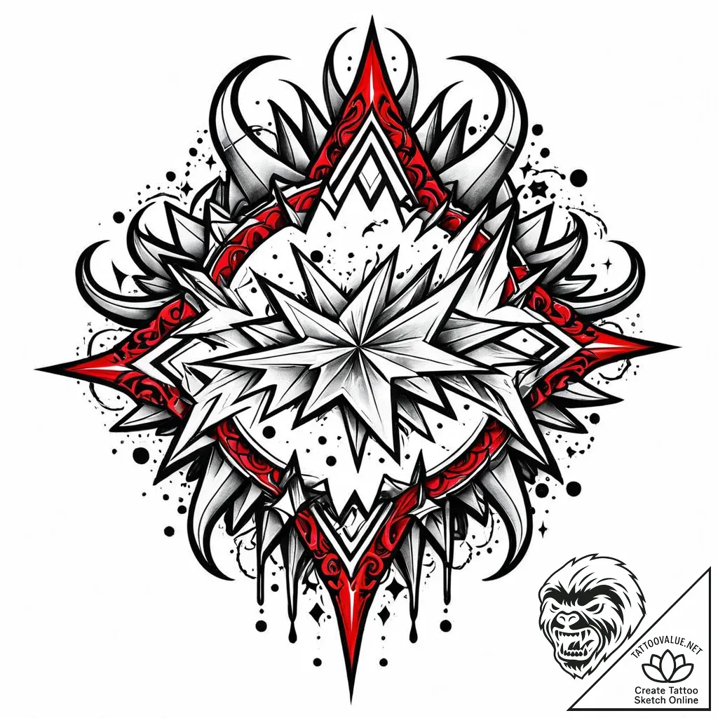 Jagged mirror swallowing stars, tattoo line a... - style Jaeger Mini - tattoo sketch (17.11.2025 00:08)