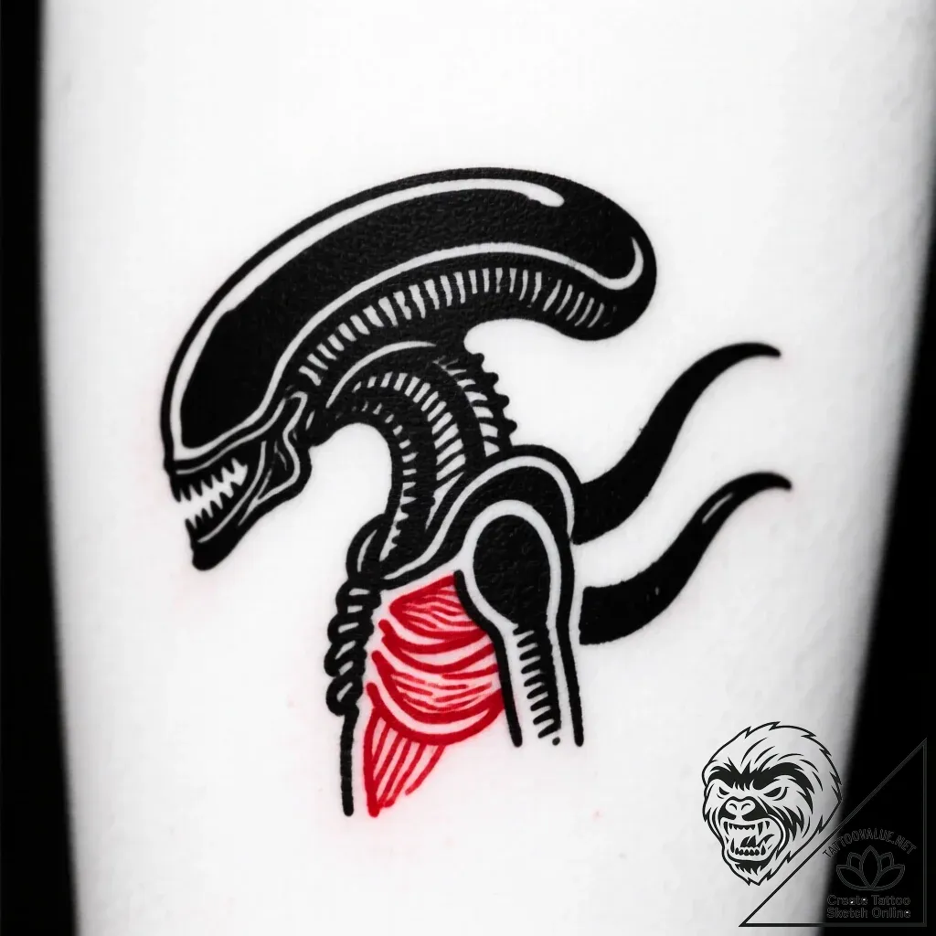A xenomorph from alien, artistic tattoo sketc... - style Flux Inscriptions - tattoo sketch (17.11.2025 00:14)