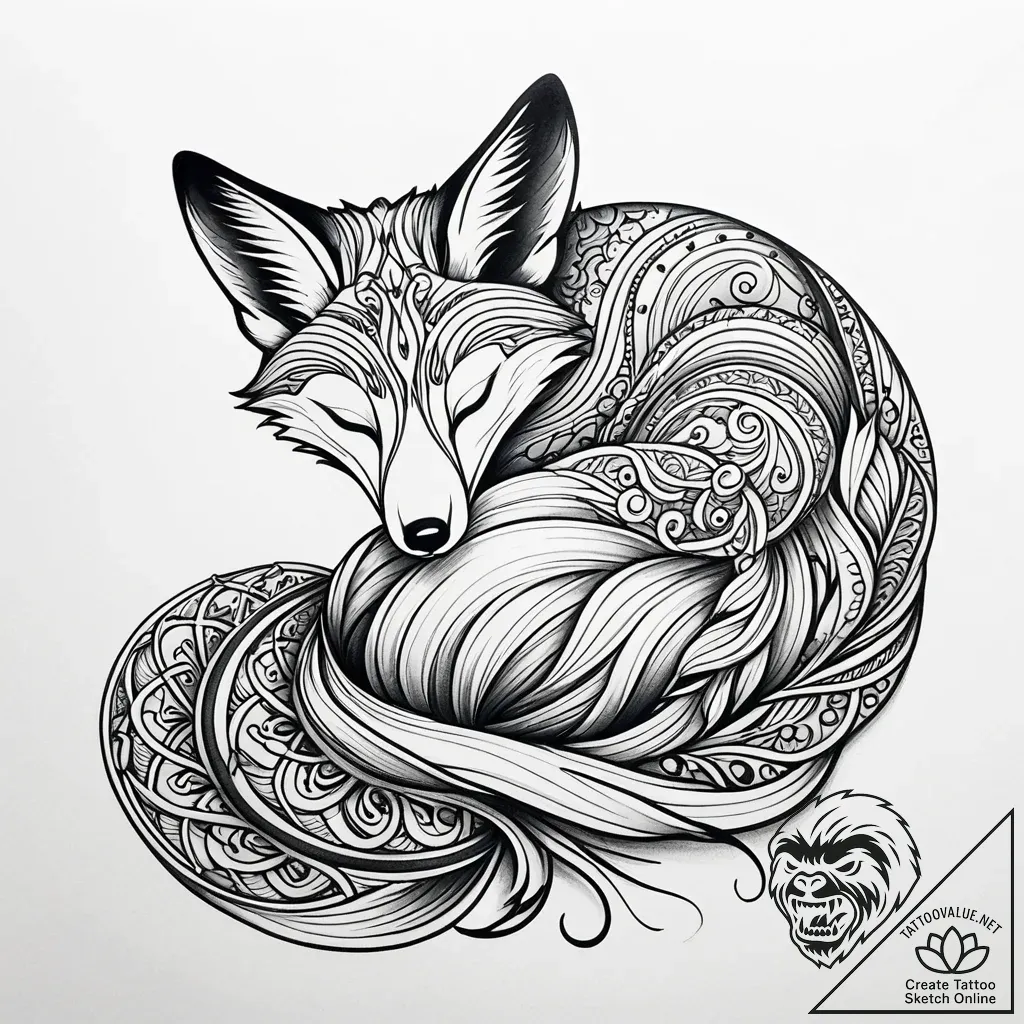 Tattoo sketch, small minimalist fox curled up... - style Jaeger Simple - tattoo sketch (17.11.2025 00:17)