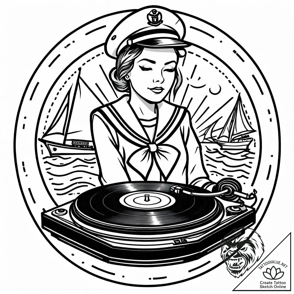 Turntable with a vinyl record of a classic al... - style Jaeger Mini - tattoo sketch (17.11.2025 00:19)