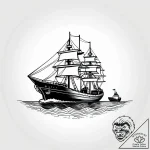 A massive container ship navigating through a… – style Jagger Old – tattoo sketch (17.11.2025 00:23)