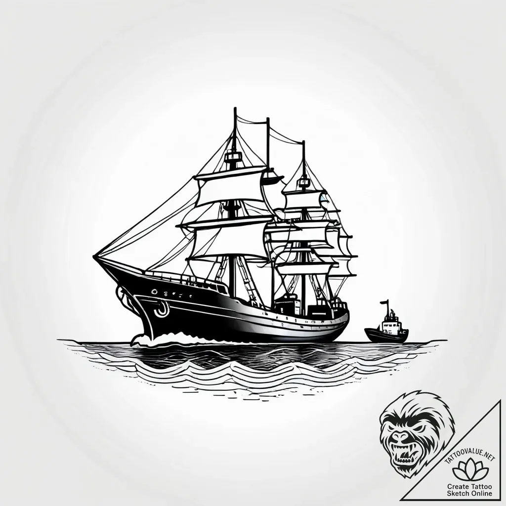 A massive container ship navigating through a... - style Jagger Old - tattoo sketch (17.11.2025 00:23)