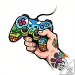 Tattoo sketch a gamer’s hand blending into th… – style Flux Inscriptions – tattoo sketch (17.11.2025 00:26)