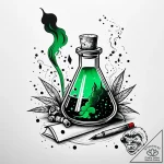 Alchemy vial with green smoke, tattoo flash s… – style Jaeger Simple – tattoo sketch (17.11.2025 00:41)