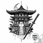 Katana beneath haunted shrine, concept art fo… – style Jaeger Mini – tattoo sketch (17.11.2025 00:56)