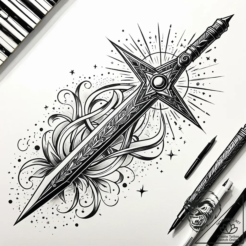 Dark blade reflecting starlight, tattoo drawi... - style Jaeger Simple - tattoo sketch (17.11.2025 01:05)
