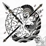 Tattoo design a spartan spear piercing throug… – style Flux Inscriptions – tattoo sketch (17.11.2025 01:14)